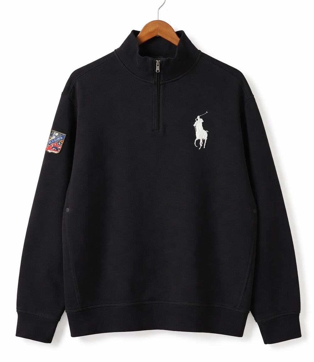 Polo Ralph Lauren Sweatshirt Mens XXL Black 1/4 Quarter Zip Ski Patch Vintage